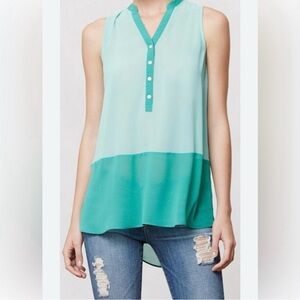 New Sunday in Brooklyn Sheer Colorblock Aqua/Teal Blouse Size S